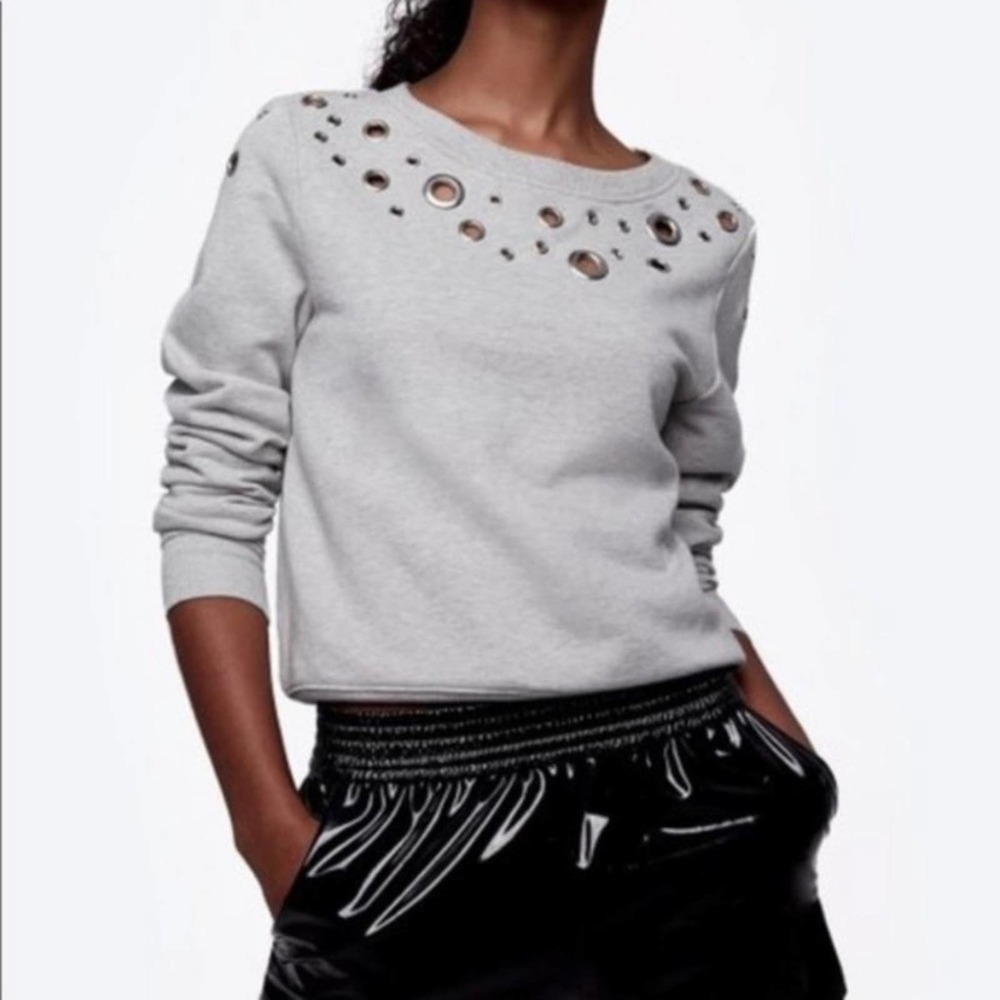 Daya by Zendaya Heather Gray Grommet Long-Sleeve Sweatshirt Small